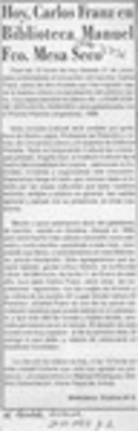 Hoy, Carlos Franz en Biblitoeca Fco. Mesa Seco  [artículo].
