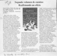 Segundo volumen de cuentos, reafirmando un oficio  [artículo] Eduardo Guerrero del Río.