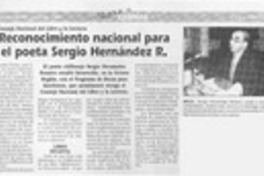 Reconocimiento nacional para el poeta Sergio Hernández R.  [artículo].