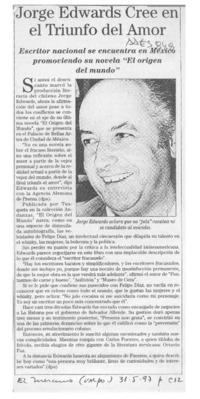 Jorge Edwards cree en el triunfo del amor  [artículo].