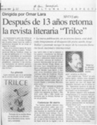 Después de 13 años retorna la revista literaria "Trilce"  [artículo].