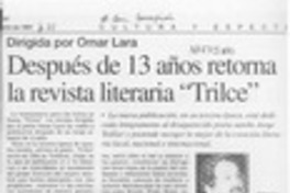 Después de 13 años retorna la revista literaria "Trilce"  [artículo].
