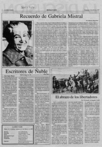 Recuerdo de Gabriela Mistral  [artículo] Ramón Riquelme.