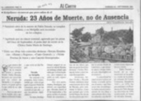 Neruda, 23 años de muerte, no de ausencia  [artículo] Alexy Norambuena Saavedra.