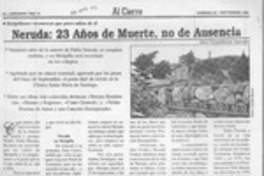 Neruda, 23 años de muerte, no de ausencia  [artículo] Alexy Norambuena Saavedra.