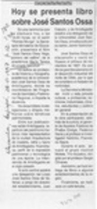 Hoy se presenta libro sobre José Santos Ossa  [artículo].