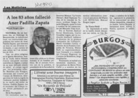 A los 83 años falleció Aner Padilla Zapata