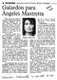 Galardón para Angeles Mastretta  [artículo].