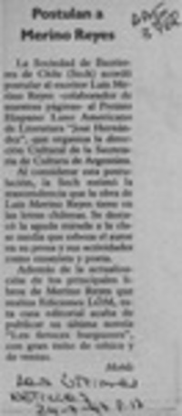 Postulan a Merino Reyes  [artículo].