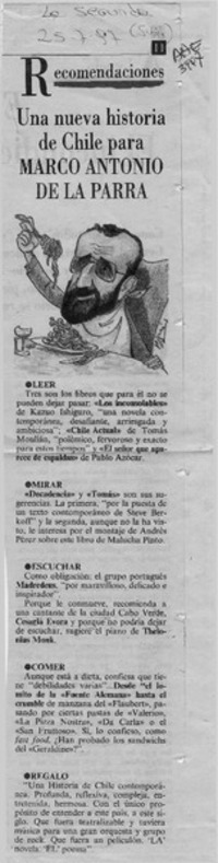 Recomendaciones. Una nueva historia de Chile para Marco Antonio de la Parra  [artículo].