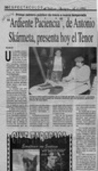 "Ardiente paciencia", de Antonio Skármeta, presenta hoy el tenor  [artículo].