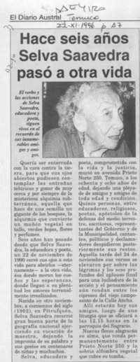 Hace seis años Selva Saavedra pasó a otra vida