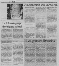 Un Folklorólogo que dejó riqueza cultural  [artículo].