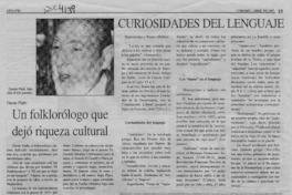 Un Folklorólogo que dejó riqueza cultural  [artículo].