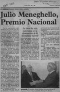 Julio Meneghello, Premio Nacional  [artículo].