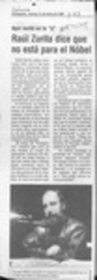 Raúl Zurita dice que no está para el Nóbel  [artículo].