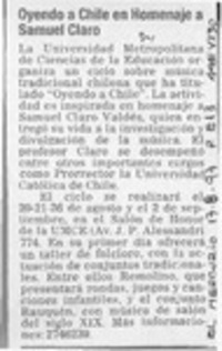 Oyendo a Chile en homenaje a Samuel Claro  [artículo].