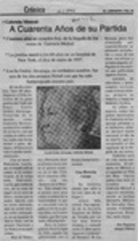 A cuarenta años de su partida  [artículo] Patricia Araya Chávez.