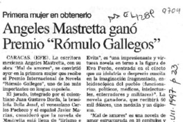 Angeles Mastretta ganó Premio "Rómulo Gallegos"  [artículo].