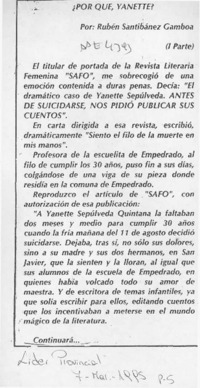 Por que, Yanette?  [artículo] Rubén Santibáñez Gamboa.