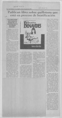 Publican libro sobre quillotana que está en proceso de beatificación