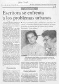 Escritora se enfrenta a los problemas urbanos  [artículo].