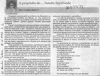 A propósito de -- Yanette Sepúlveda  [artículo] Rosa González Baeza.