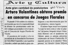 Arturo Volantines obtuvo premio en concurso de juegos florales  [artículo].