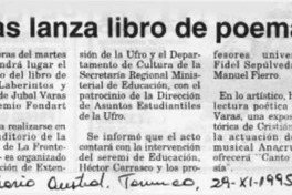 Varas lanza libro de poemas  [artículo].