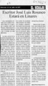 Escritor José Luis Rosasco estará en Linares  [artículo].