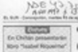 En Chillán presentarán libro "Isabel Riquelme"  [artículo].