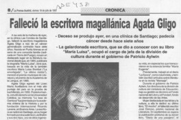 Falleció la escritora magallánica Agata Gligo  [artículo].