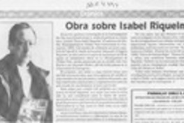 Obra sobre Isabel Riquelme  [artículo].