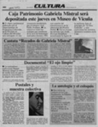 Caja Patrimonio Gabriela Mistral será depositada este jueves en Museo de Vicuña  [artículo].