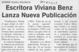 Escritora Viviana Benz lanza nueva publicación  [artículo].