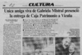 Unica amiga viva de Gabriela Mistral presenció la entrega de Caja Patrimonio a Vicuña