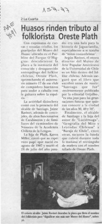 Huasos rinden tributo al folklorista Oreste Plath  [artículo].