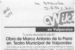 Obra de Marco Antonio de la Parra en Teatro Municipal de Valparaíso  [artículo].