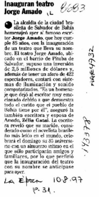 Inauguran teatro Jorge Amado  [artículo].