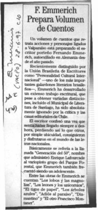 F. Emmerich prepara volumen de cuentos