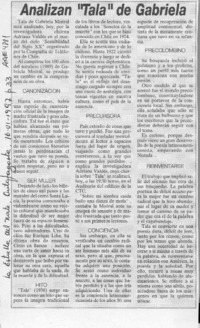 Analizan "Tala" de Gabriela  [artículo].