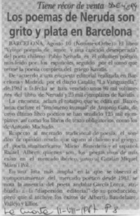 Los Poemas de Neruda son grito y plata en Barcelona  [artículo].