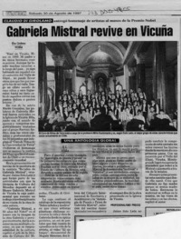 Gabriela Mistral revive en Vicuña  [artículo] Elisa Cárdenas.