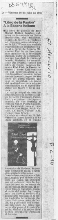 "Libro de la pasión" a la escena italiana  [artículo].