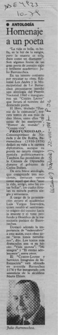 Homenaje a un poeta  [artículo].
