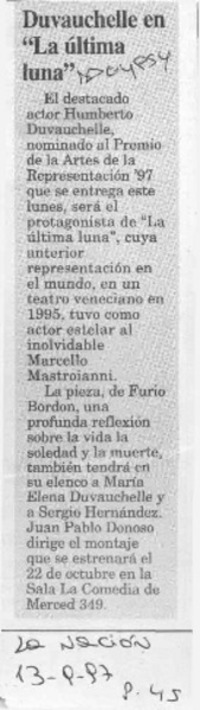 Duvauchelle en "La última luna"  [artículo].