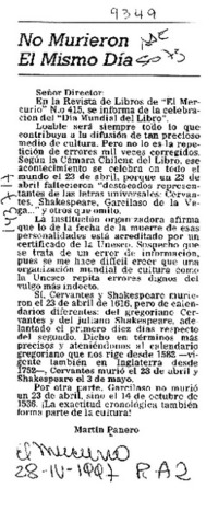 No murieron el mismo día  [artículo] Martín Panero.