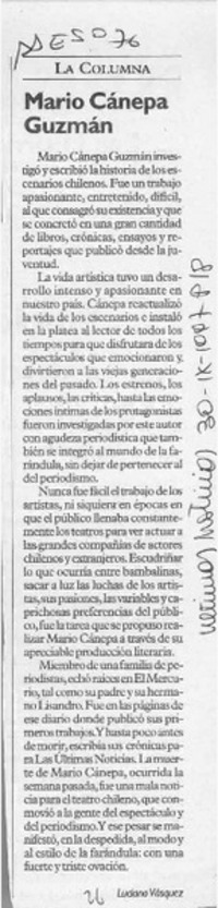 Mario Cánepa Guzmán  [artículo] Luciano Vásquez.