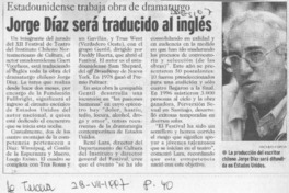 Jorge Díaz será traducido el inglés