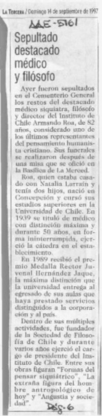 Sepultado destacado médico y filósofo  [artículo].
